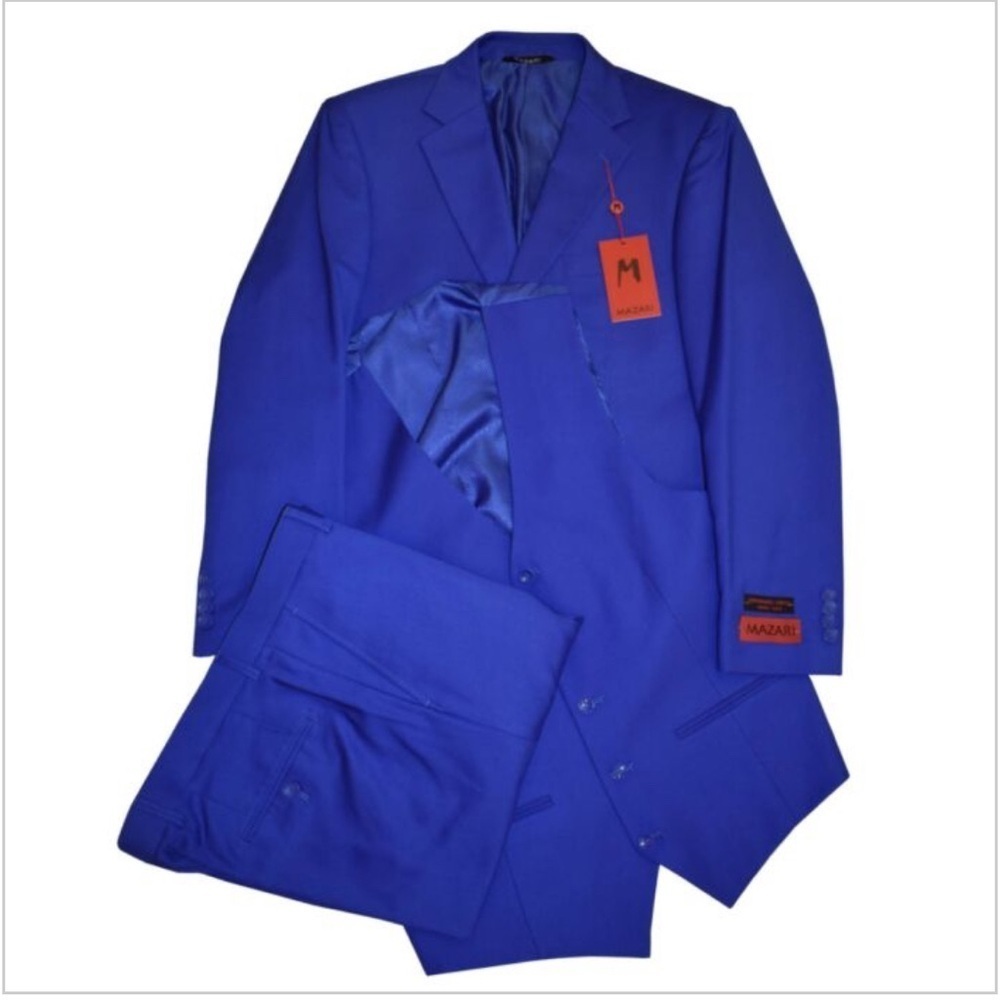 Mazari Royal Blue Vested 3 Piece Suit 54x49